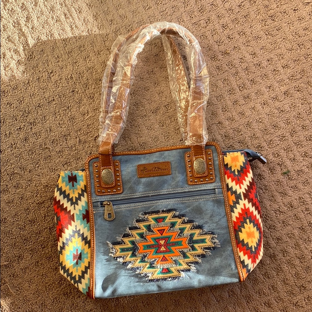 Tribal Print Denim Tote Bag